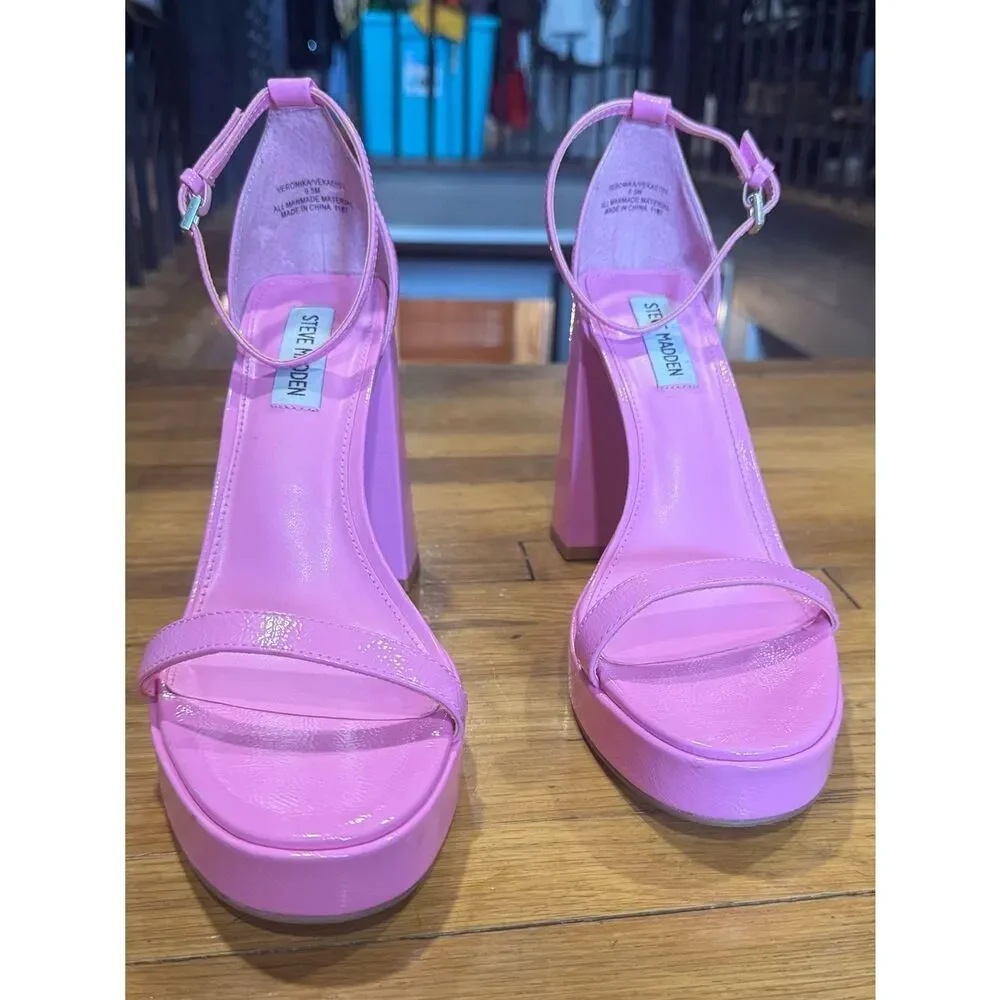 Steve Madden Veronica Hot Pink Platform Ankle Strap Sandals Heels